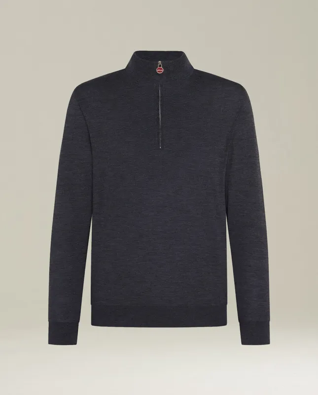 CHARCOAL-GRAY WOOL MOCK-NECK HALF-ZIP SWEATER made by Kiton