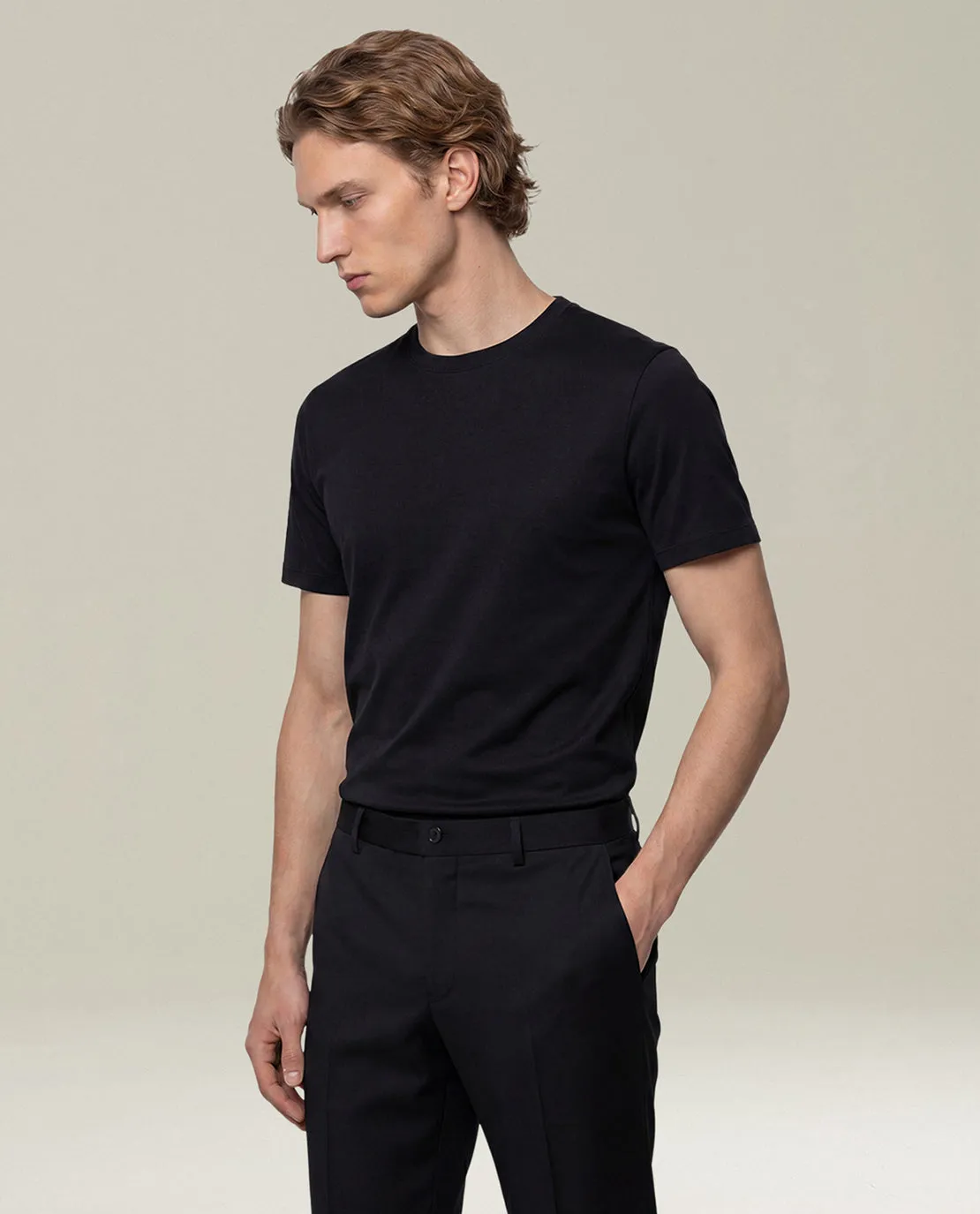 BLACK COTTON CREW-NECK T-SHIRT sold by Kiton product image thumbnail 4