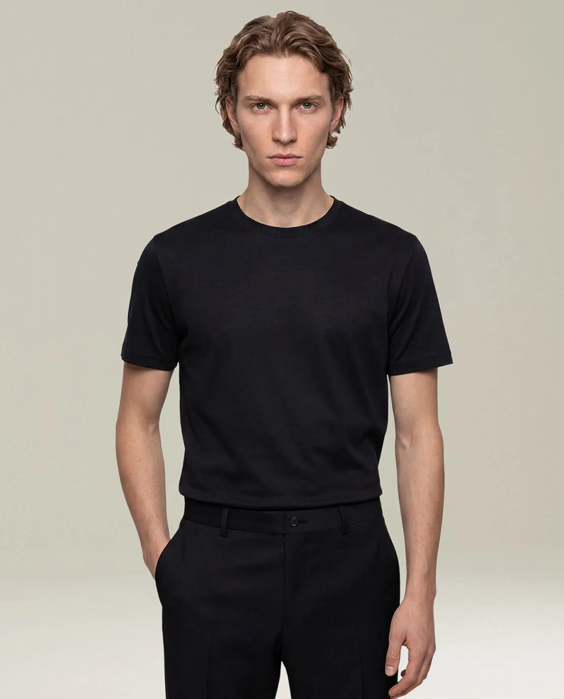 BLACK COTTON CREW-NECK T-SHIRT sold by Kiton product image thumbnail 2