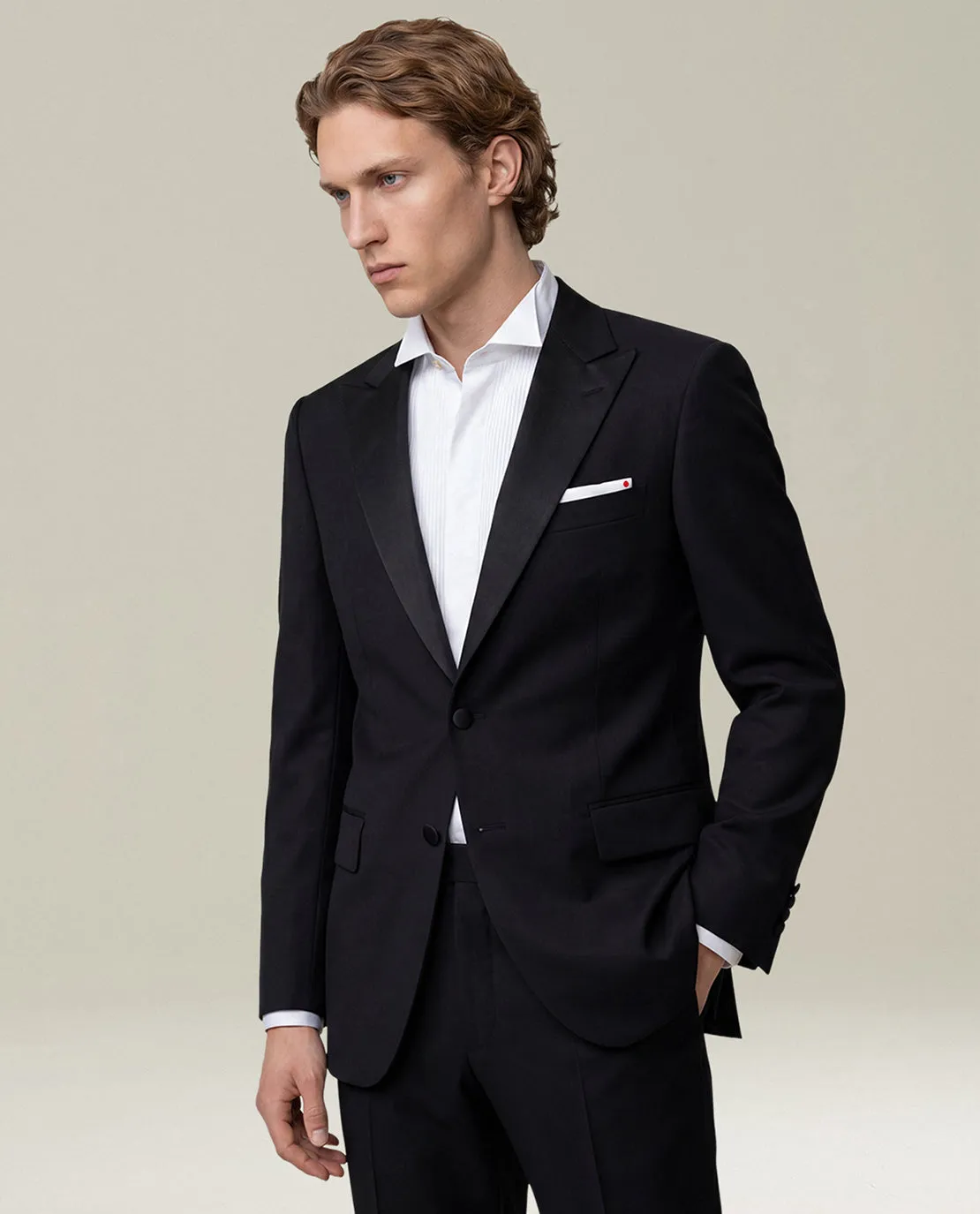 BLACK 14-MICRON WOOL TUXEDO WITH SATIN PEAK LAPELS sold by Kiton product image thumbnail 2