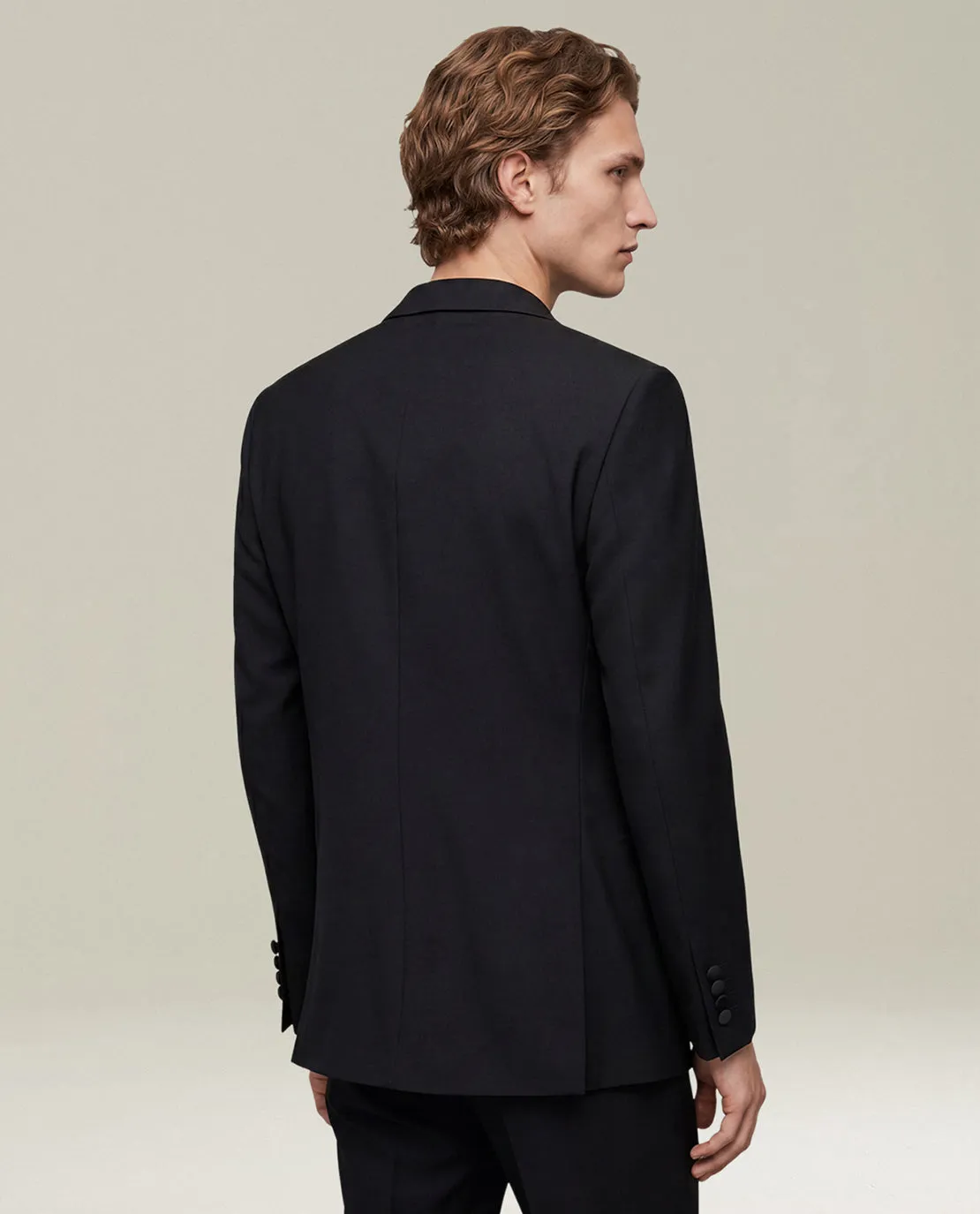BLACK 14-MICRON WOOL TUXEDO WITH SATIN PEAK LAPELS sold by Kiton product image thumbnail 3
