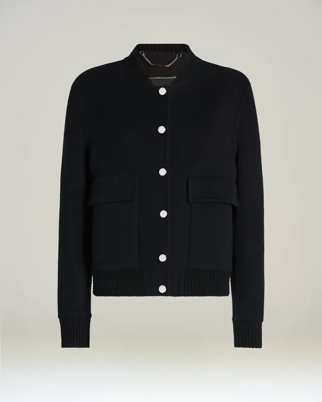 BLUE PURE CASHMERE BOMBER JACKET WITH PATCH POCKETS made by Kiton