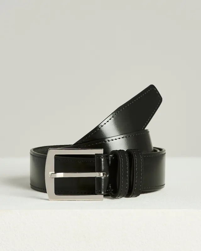 BLACK CALFSKIN BELT WITH POLISHED BUCKLE made by Kiton