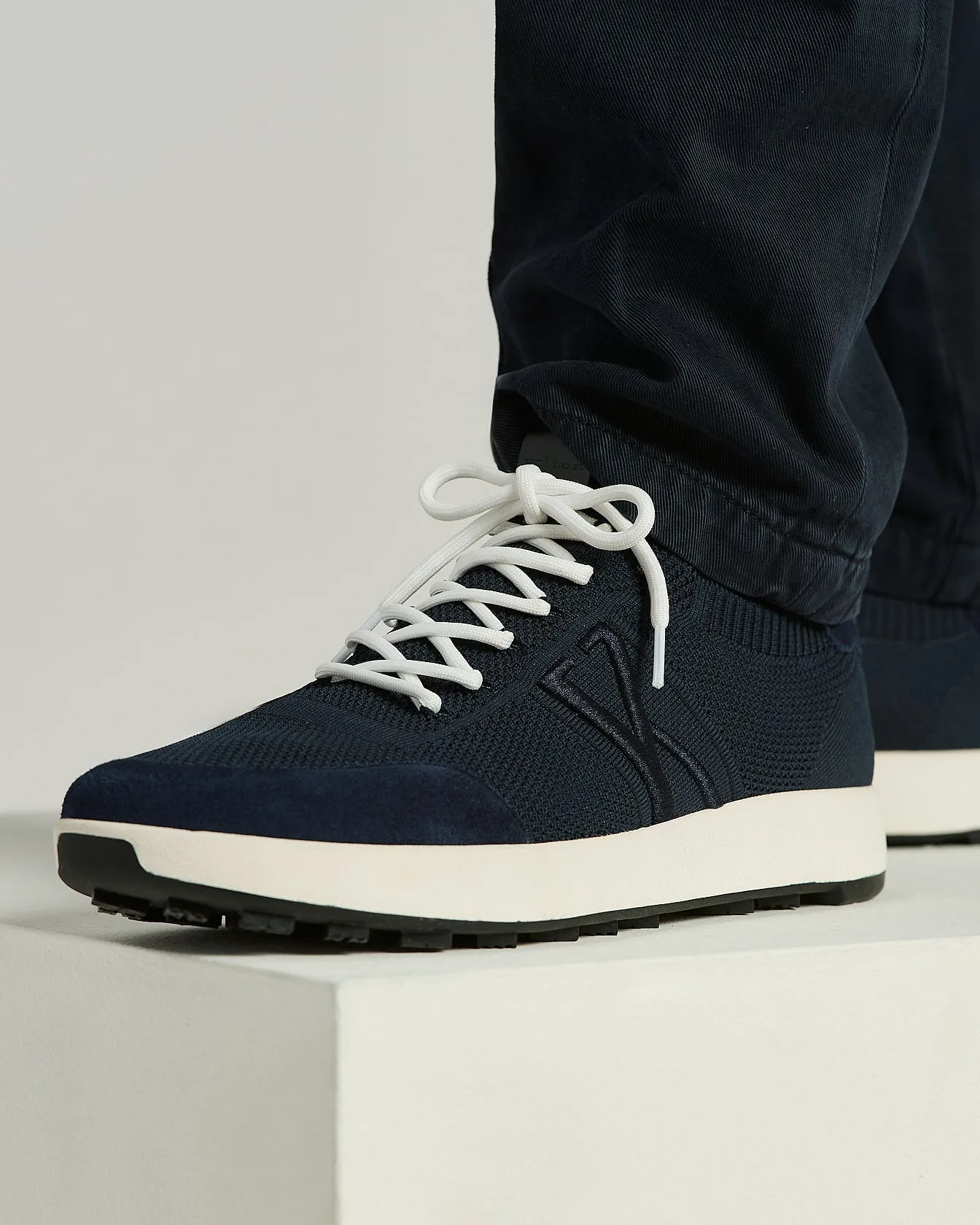 BLUE COTTON KNIT AND LEATHER SNEAKERS sold by Kiton product image thumbnail 3