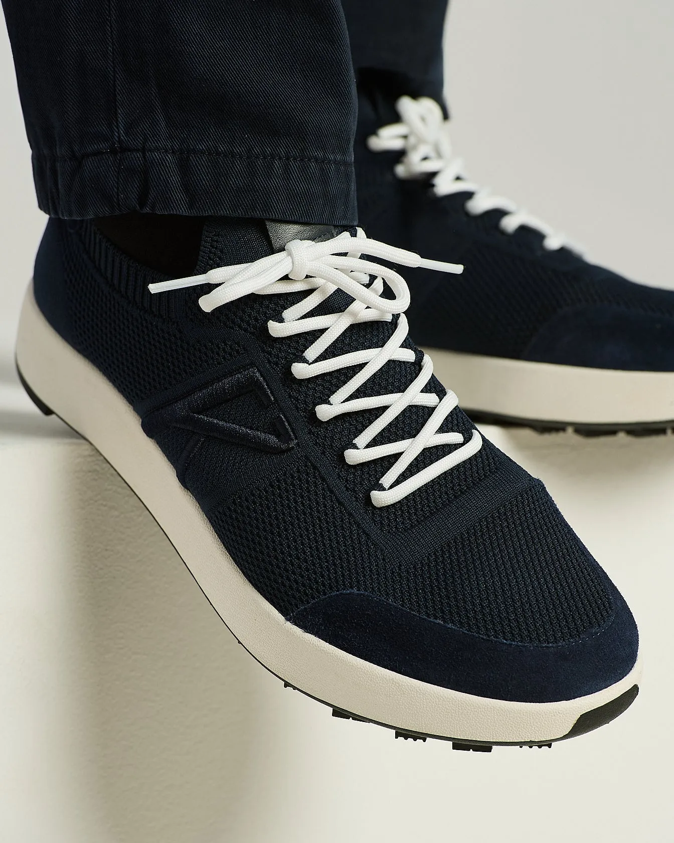BLUE COTTON KNIT AND LEATHER SNEAKERS sold by Kiton product image thumbnail 4