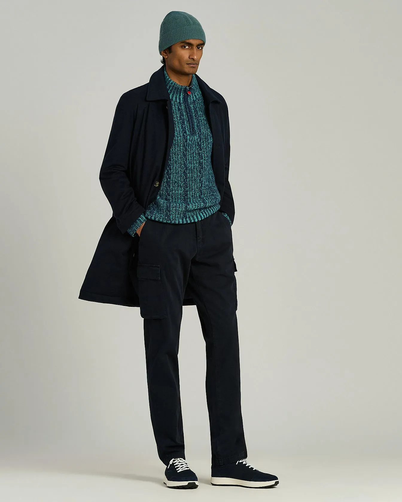 BLUE COTTON KNIT AND LEATHER SNEAKERS sold by Kiton product image thumbnail 5