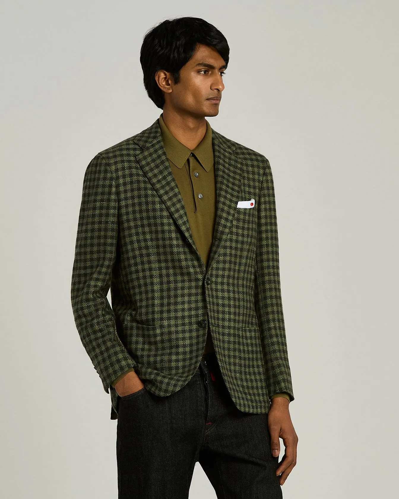 GREEN CHECKED SINGLE-BREASTED JACKET IN A PREMIUM BLEND sold by Kiton product image thumbnail 2