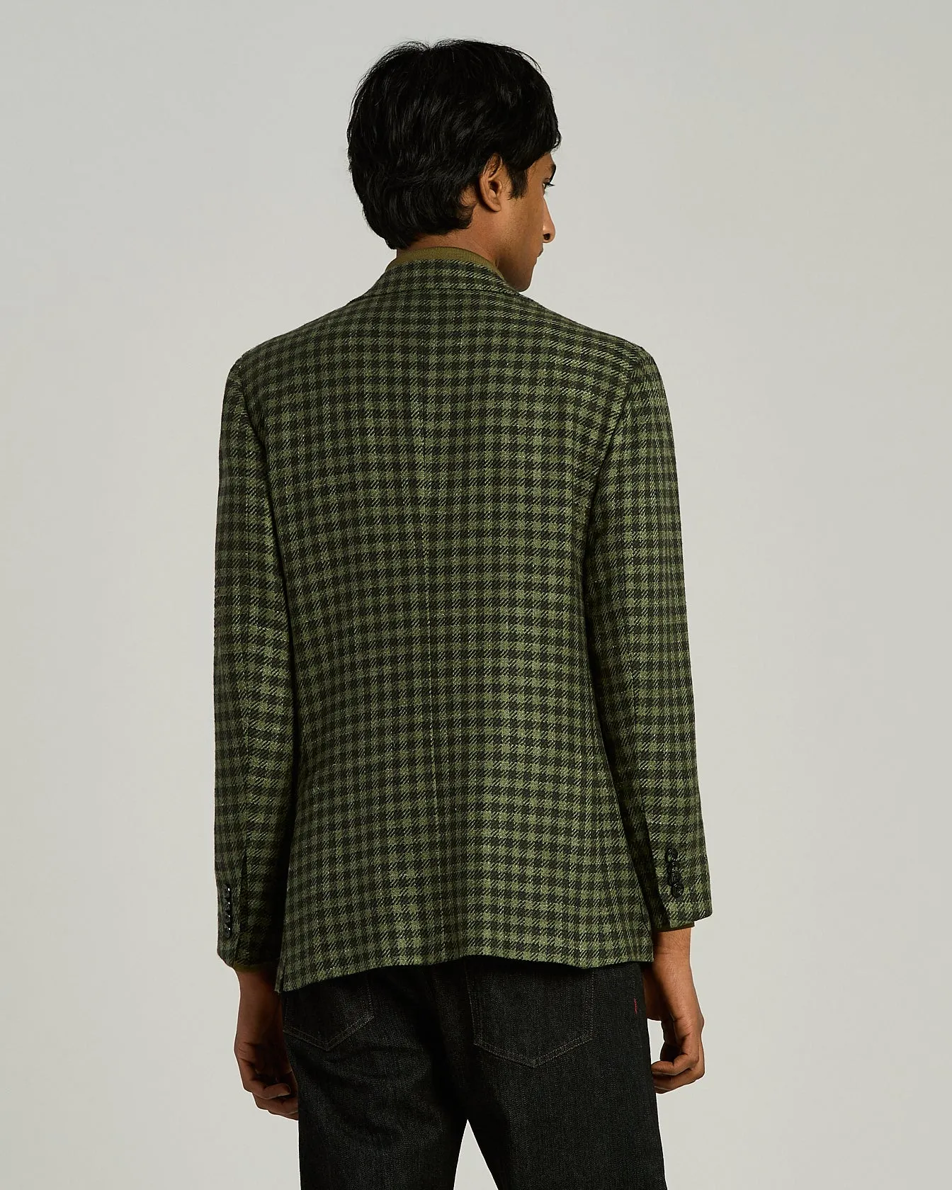 GREEN CHECKED SINGLE-BREASTED JACKET IN A PREMIUM BLEND sold by Kiton product image thumbnail 3
