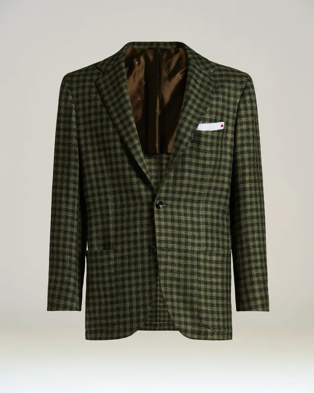 GREEN CHECKED SINGLE-BREASTED JACKET IN A PREMIUM BLEND made by Kiton
