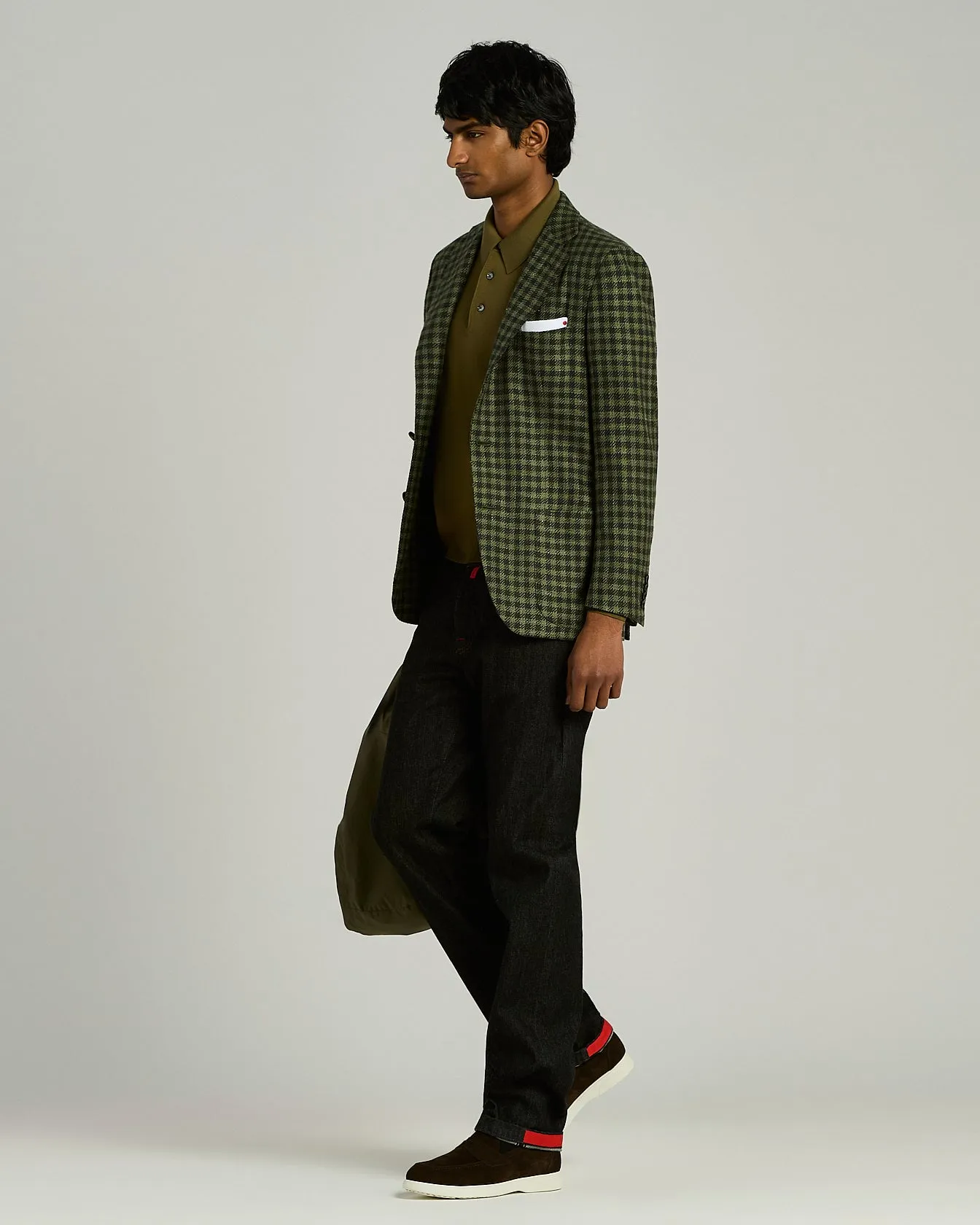 GREEN CHECKED SINGLE-BREASTED JACKET IN A PREMIUM BLEND sold by Kiton product image thumbnail 5