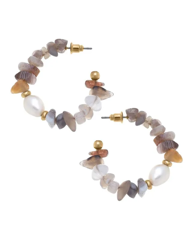 Lulu Pearl & Gemstone Hoop Earrings sold by Kiyonna