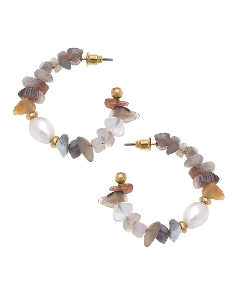 Lulu Pearl & Gemstone Hoop Earrings sold by Kiyonna product image thumbnail 3