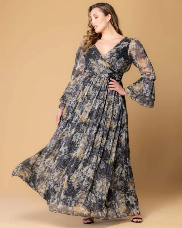 Gilded Glamour Long Sleeve Evening Gown sold by Kiyonna