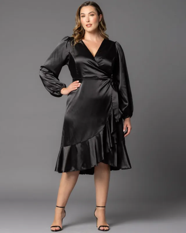 Serena Satin Ruffle Wrap Dress - Sale! sold by Kiyonna