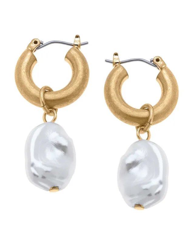Bartoli Baroque Pearl Drop Hoop Earrings sold by Kiyonna