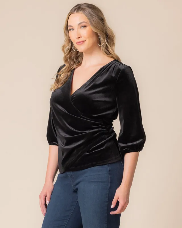 Odette Velvet Faux Wrap Top sold by Kiyonna