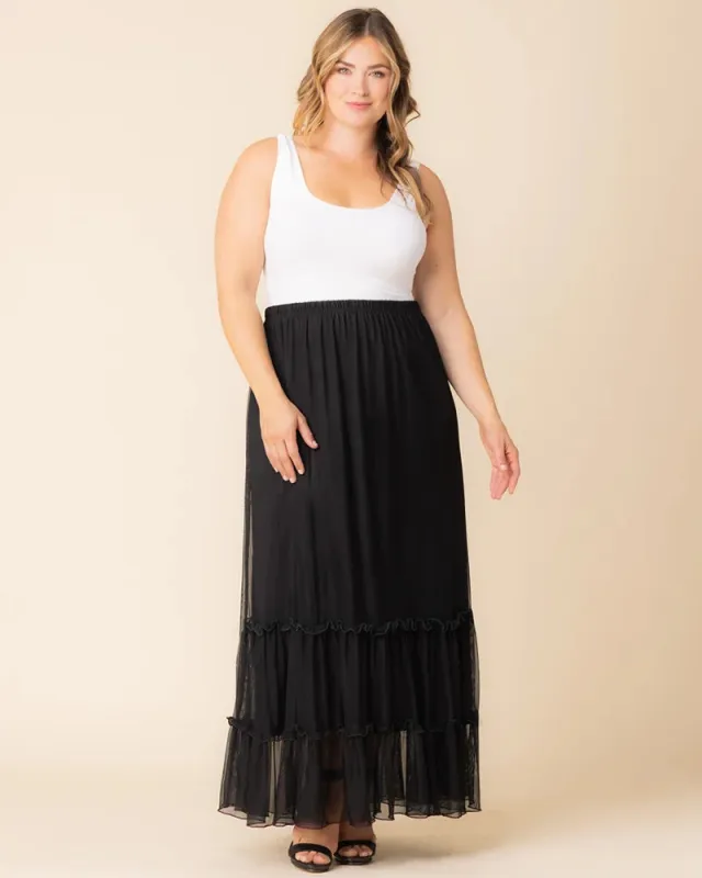 Isla Tiered Mesh Maxi Skirt – Sale! sold by Kiyonna