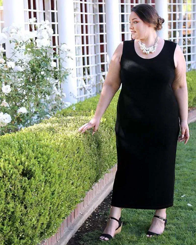 Classic Silky Sleeveless Maxi Tank Dress by Vikki Vi sold by Kiyonna product image thumbnail 5
