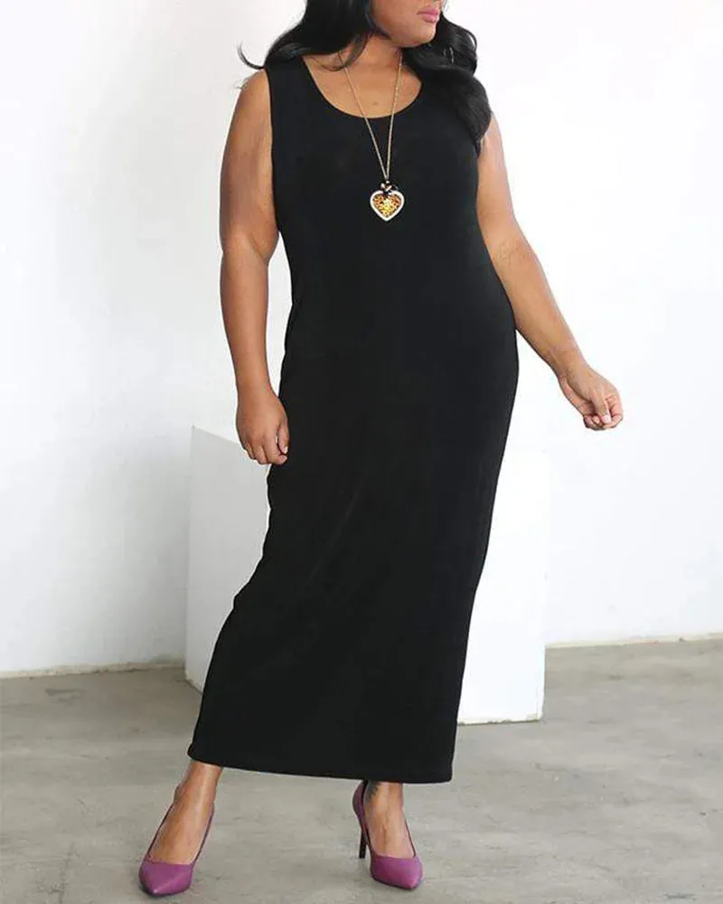 Classic Silky Sleeveless Maxi Tank Dress by Vikki Vi sold by Kiyonna product image thumbnail 2