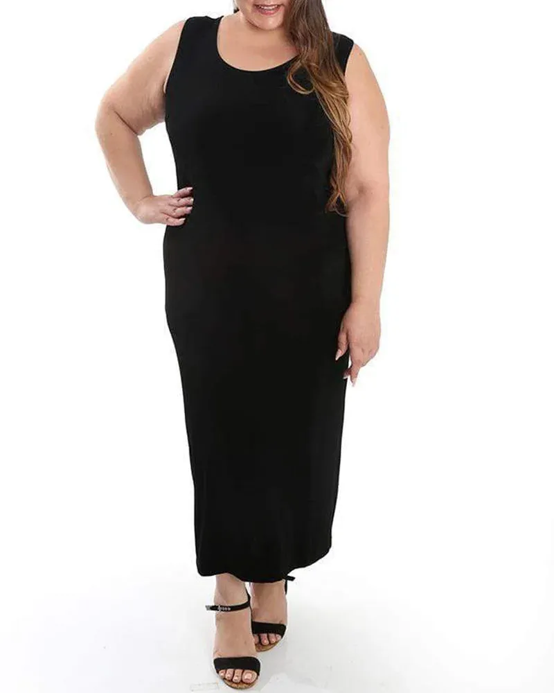 Classic Silky Sleeveless Maxi Tank Dress by Vikki Vi sold by Kiyonna product image thumbnail 3