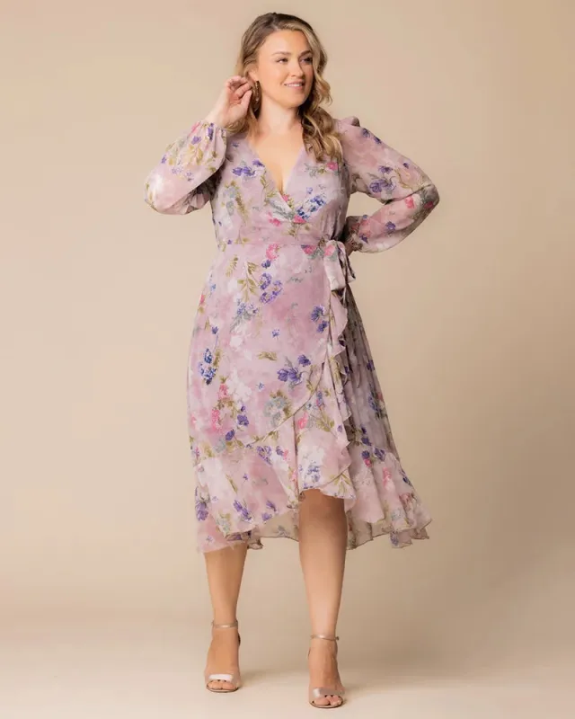 Clara Chiffon Long Sleeve Wrap Dress sold by Kiyonna