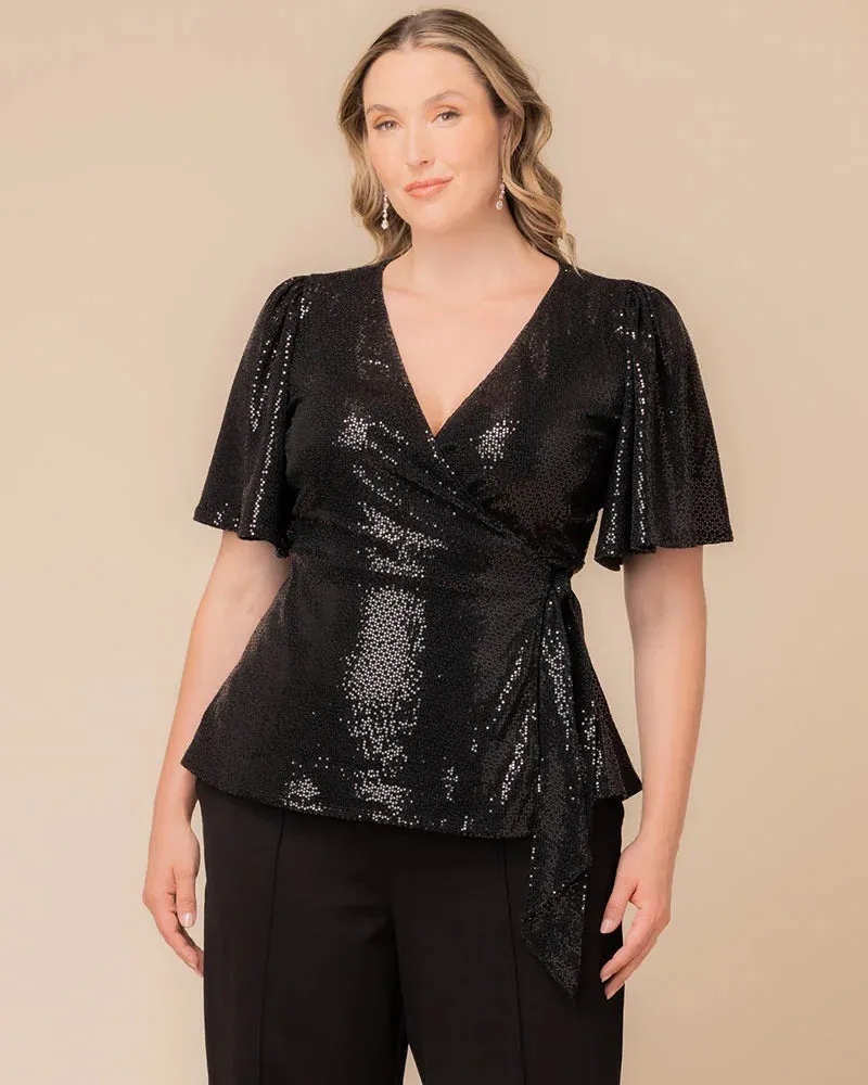 Shimmering Sequin Wrap Top sold by Kiyonna