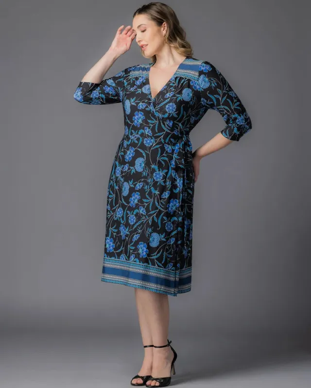 Beguiling Border Print Wrap Dress made by Kiyonna