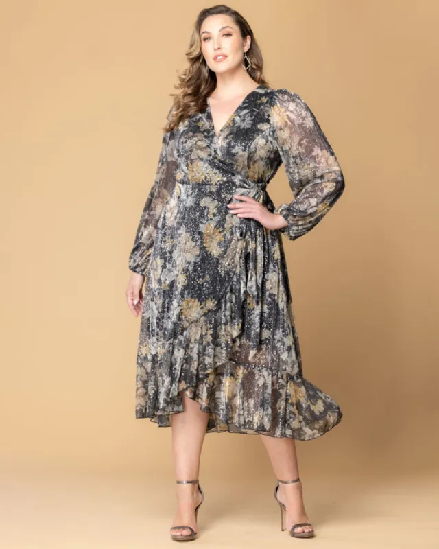 Clara Sparkling Long Sleeve Wrap Dress sold by Kiyonna