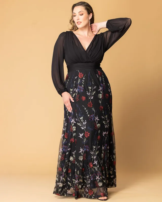 Isabella Embroidered Mesh Gown sold by Kiyonna