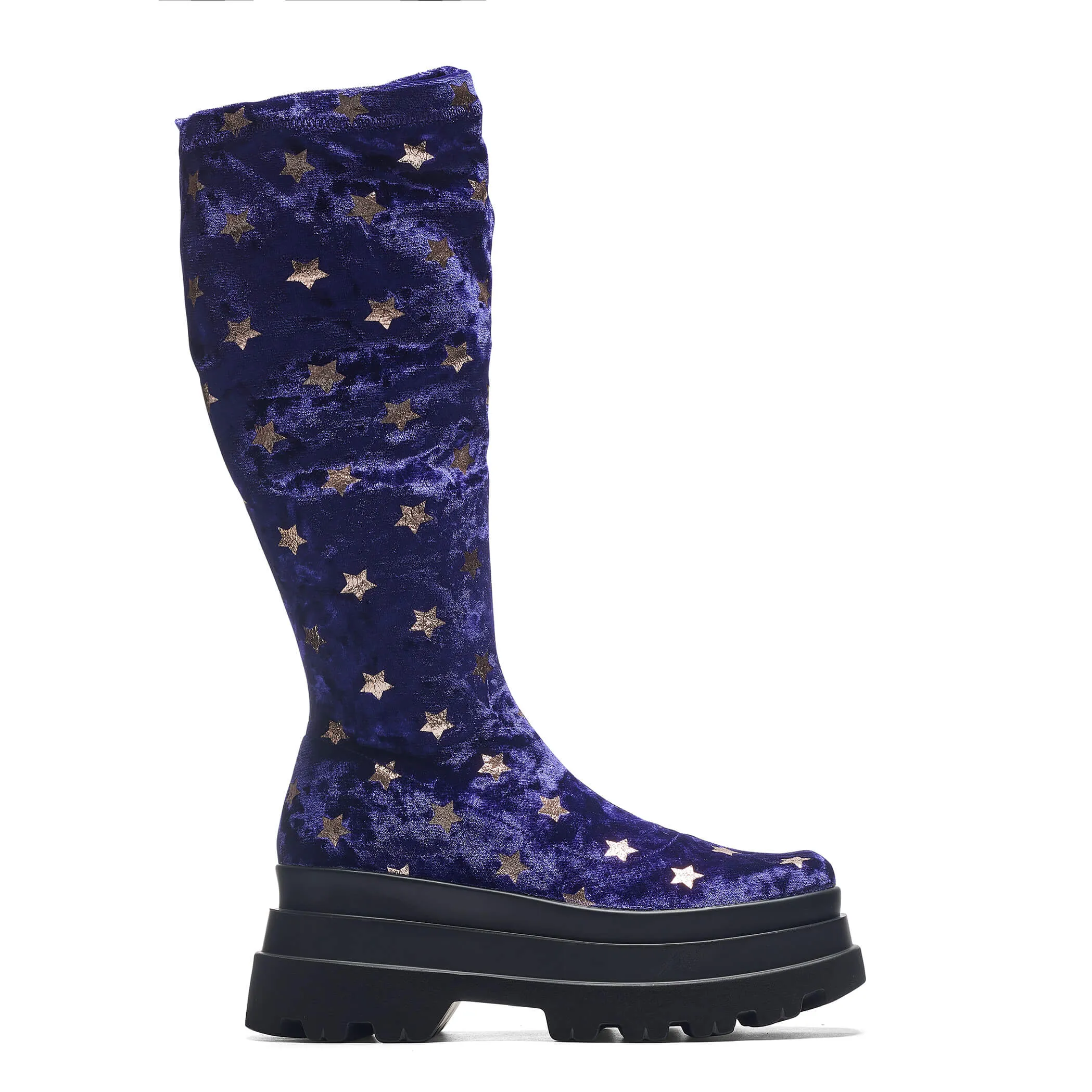 Celestial Dusk Trident Velvet Long Boots - Spellbound Purple sold by Koi Footwear