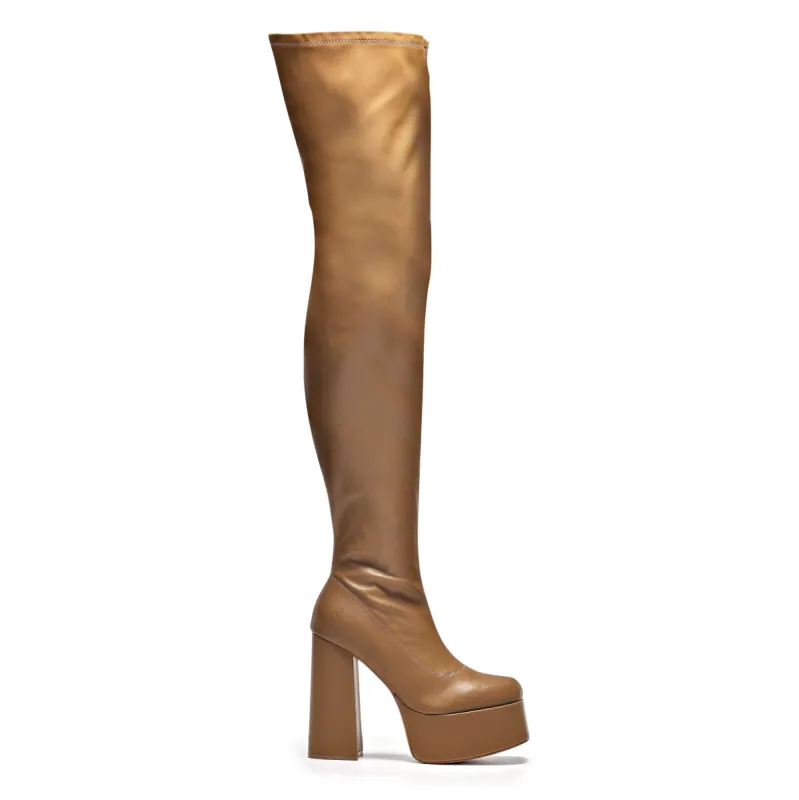 The Redemption Stretch Thigh High Boots - Khaki sold by Koi Footwear