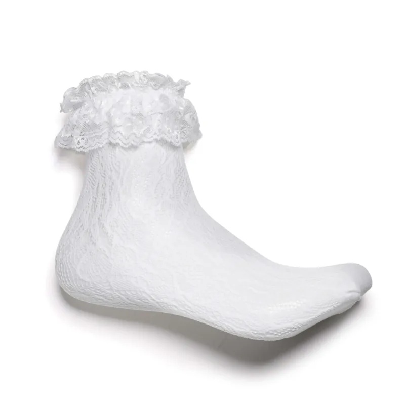 Heiress White Lace Ruffle Socks sold by Koi Footwear