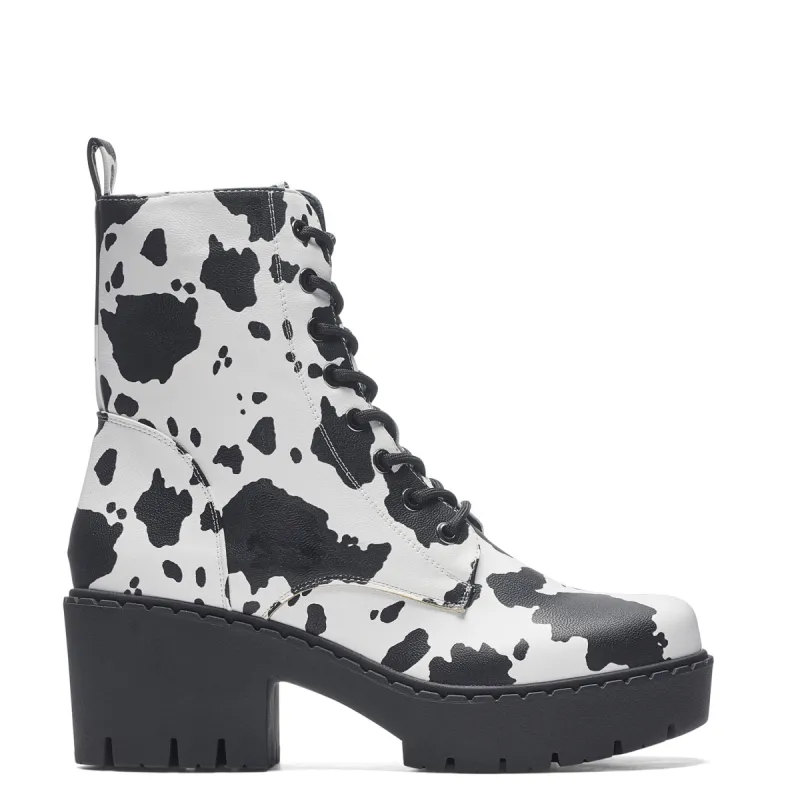 Daisy Cow Print Switch Lace Up Boots sold by Koi Footwear