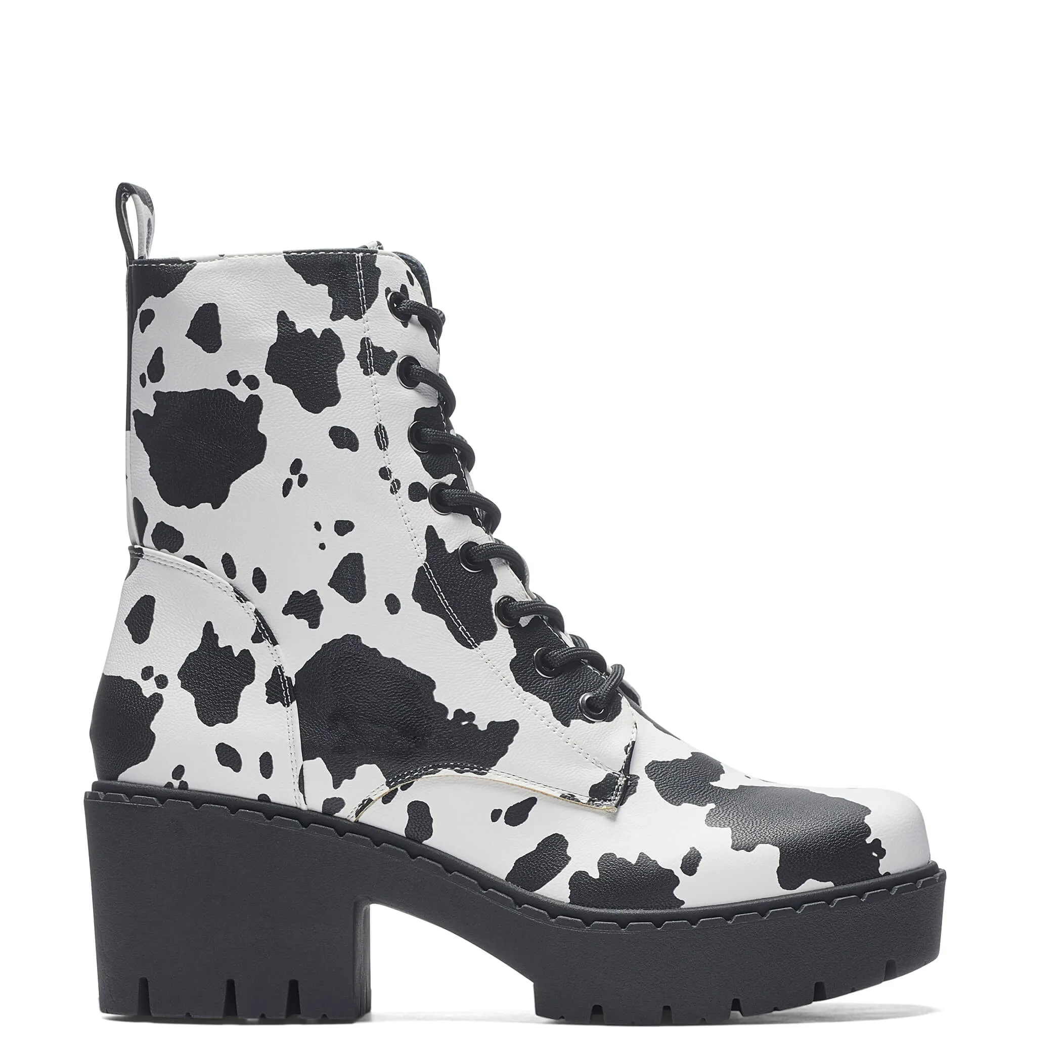 Daisy Cow Print Switch Lace Up Boots sold by Koi Footwear
