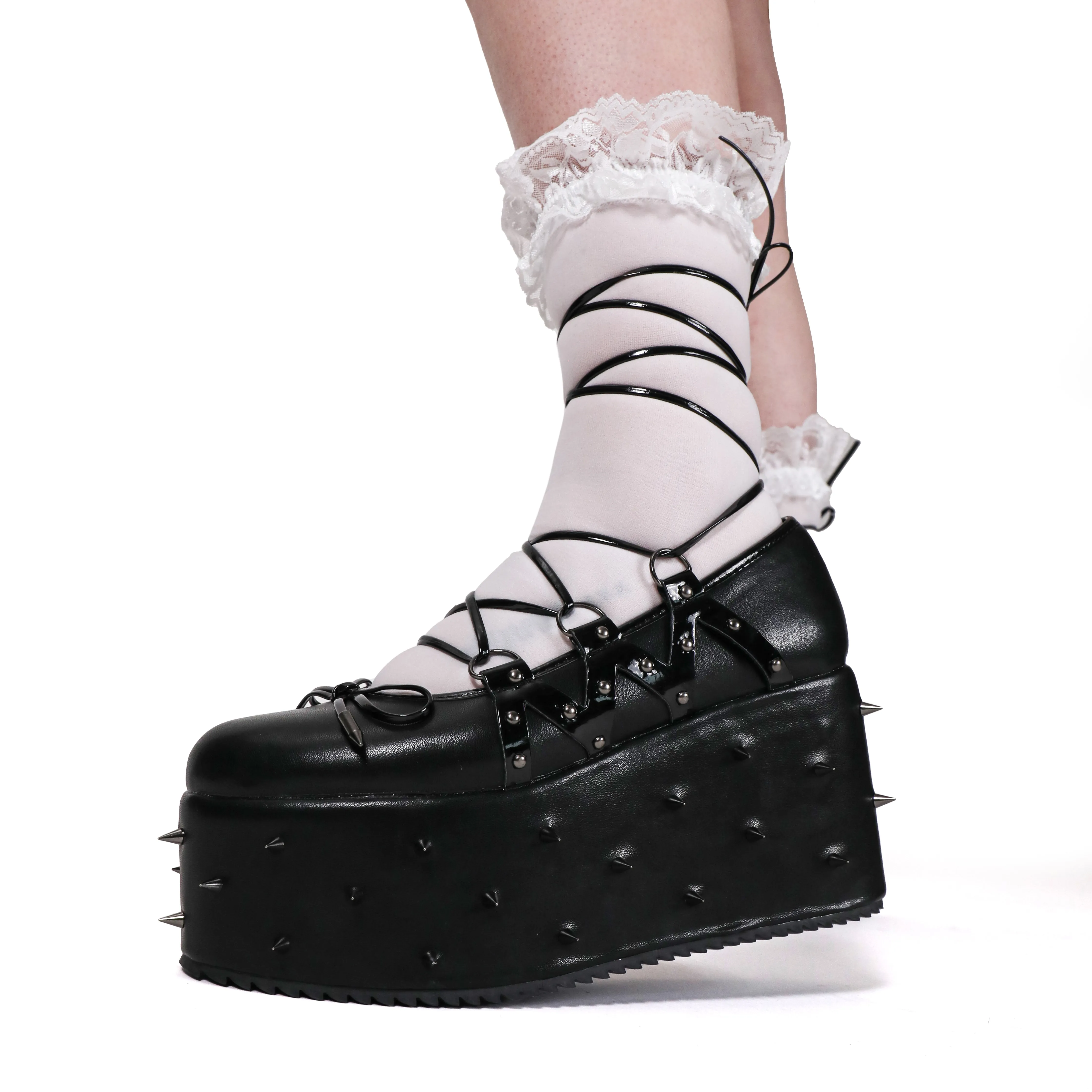 Zorina Lace Up Platform Ballet Shoes - Black | Parallel