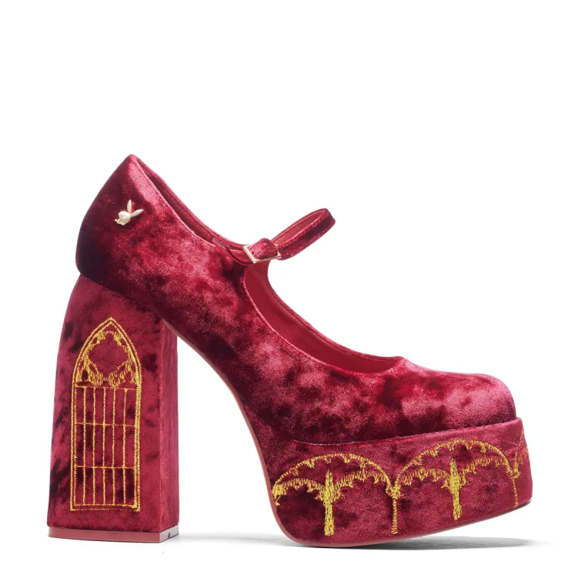 Feudal Fantasy Playboy Crushed Velvet Heels sold by Koi Footwear