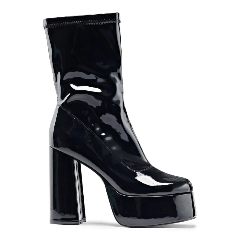 Delano Men's Black Patent Platform Heeled Boots sold by Koi Footwear
