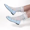 Violetta Lace Up Flat Ballet Shoes - Blue sold by Koi Footwear