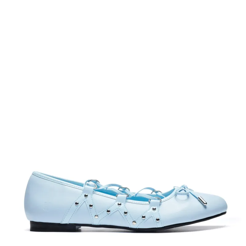 Violetta Lace Up Flat Ballet Shoes - Blue sold by Koi Footwear