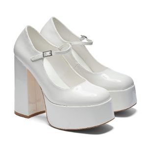 Darkbloom White Patent Platform Heels sold by Koi Footwear
