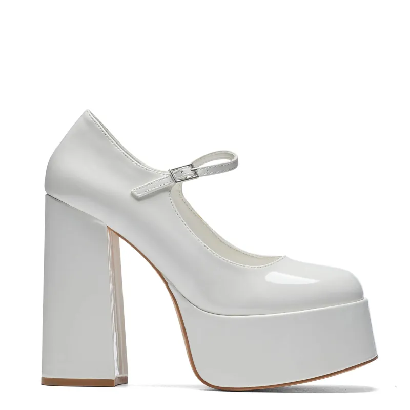Darkbloom White Patent Platform Heels sold by Koi Footwear