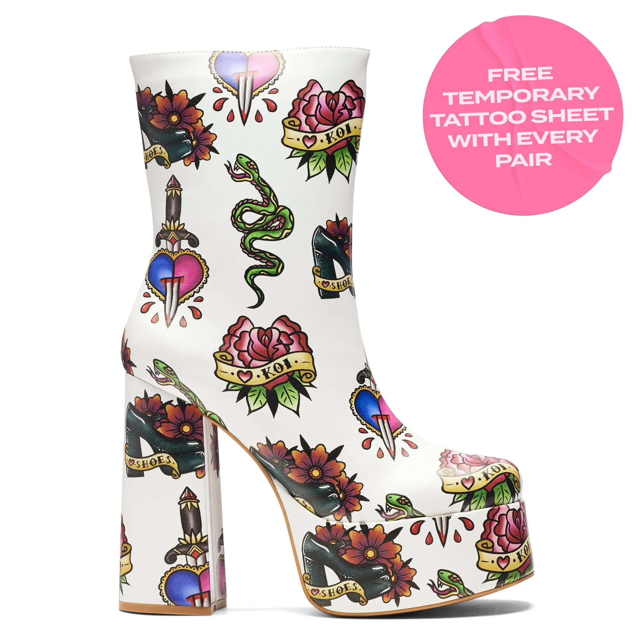 Verdict of a Serpent & Dagger Heeled Boots - White sold by Koi Footwear