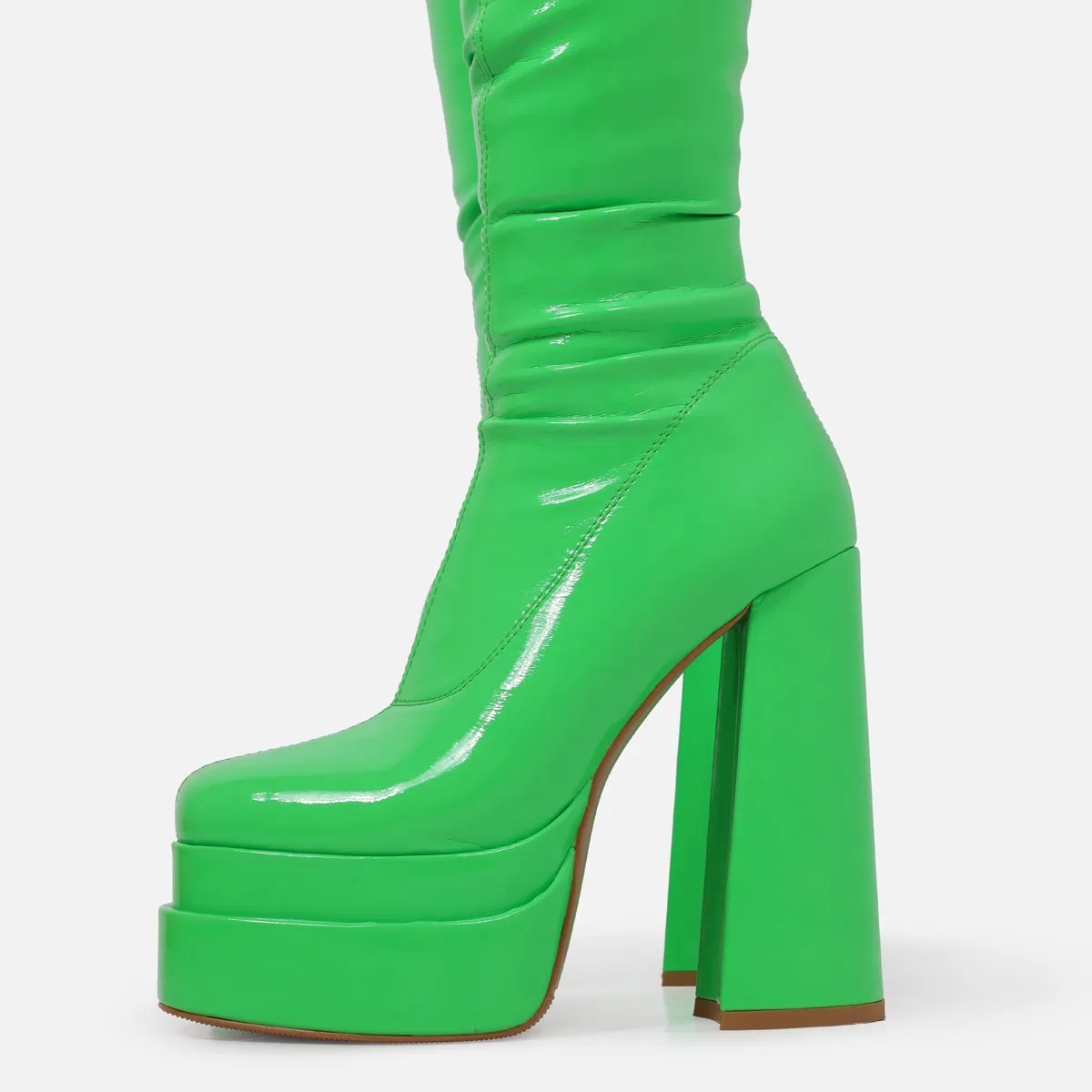 The Redemption Green Stretch Thigh High Boots | Parallel