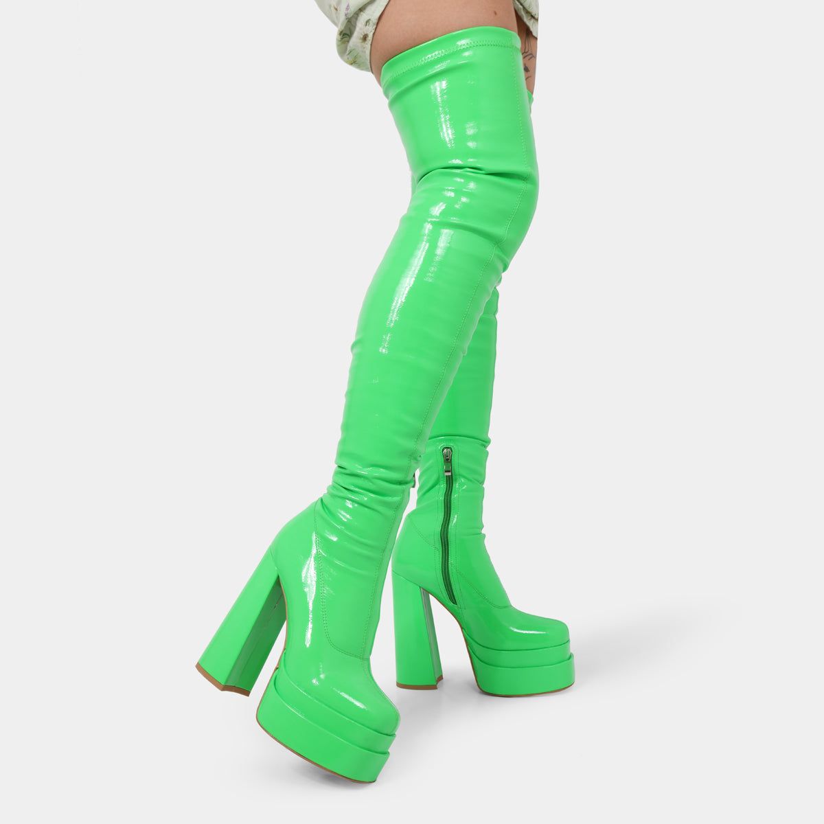 The Redemption Green Stretch Thigh High Boots sold by Koi Footwear product image thumbnail 5