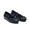 Violetta Grunge Lace Up Ballet Flat Shoes - Black sold by Koi Footwear