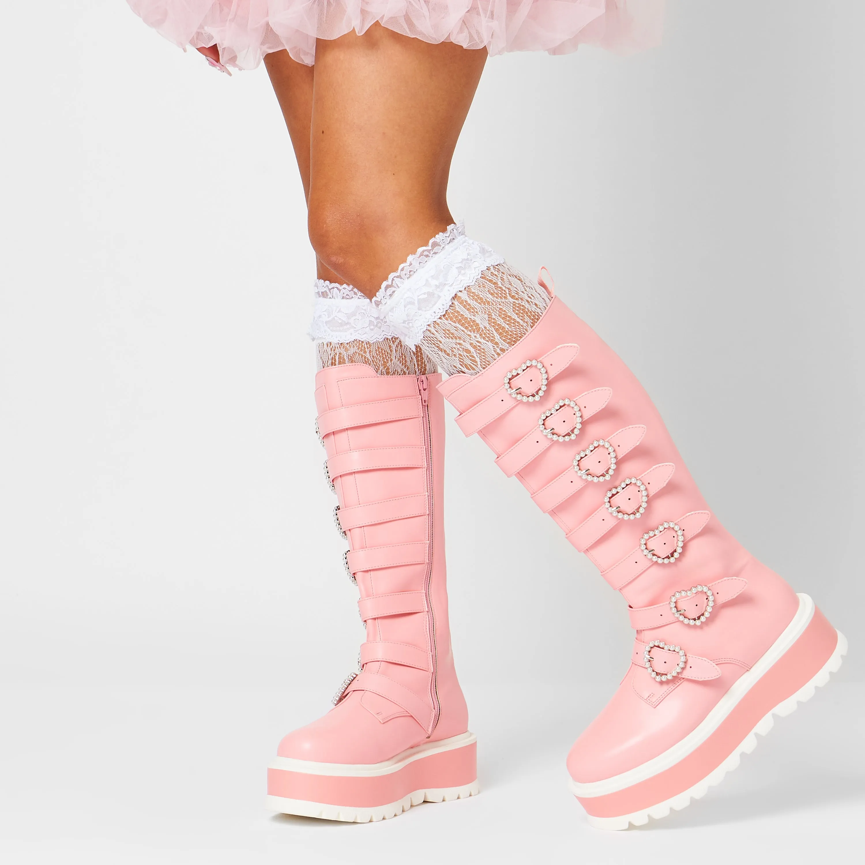 Mizuhiki Kawaii Long Pearl Buckle Boots - Pink sold by Koi Footwear product image thumbnail 5