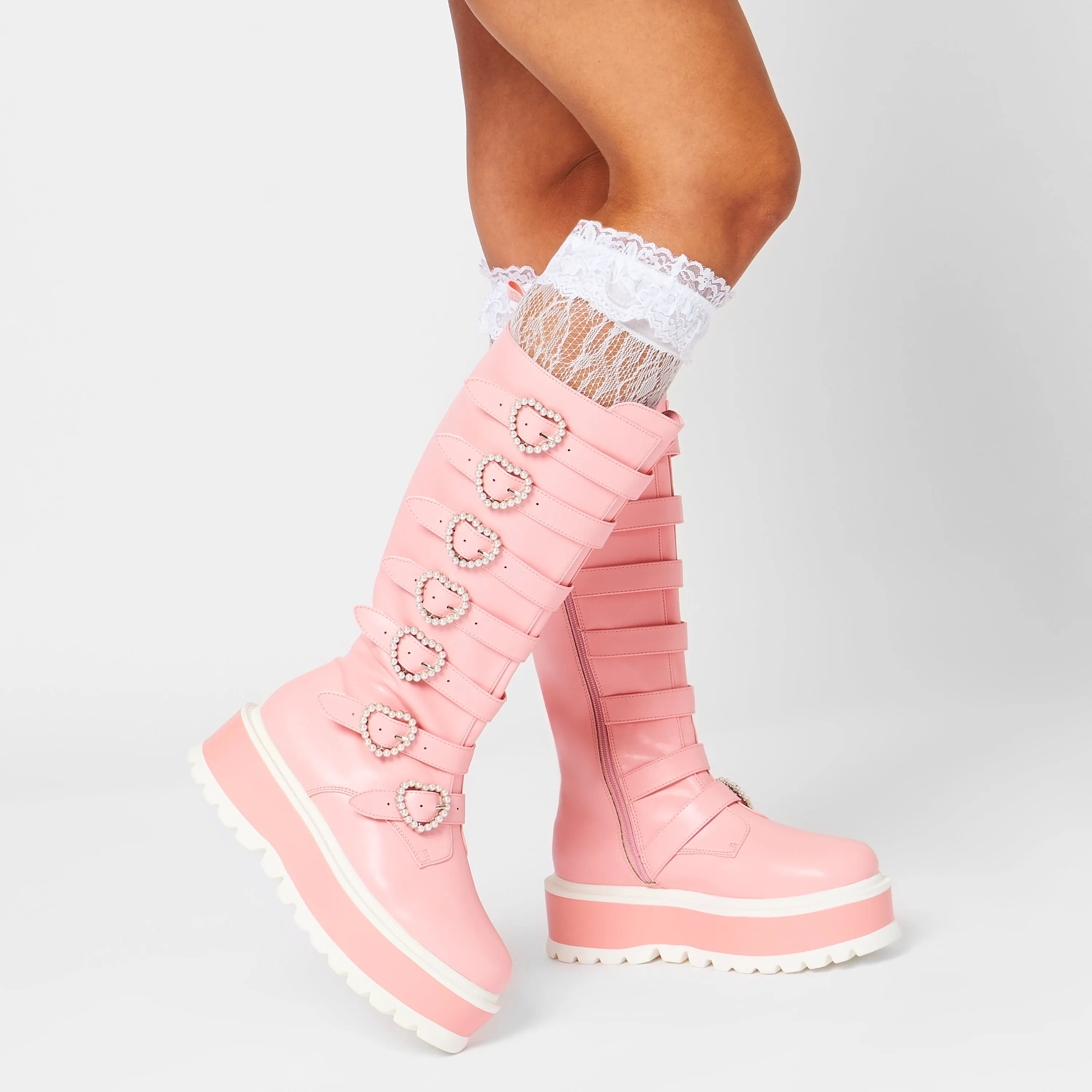 Mizuhiki Kawaii Long Pearl Buckle Boots - Pink sold by Koi Footwear product image thumbnail 3