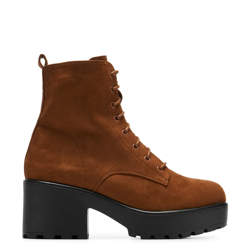 Gin Silt Brown Suede Platform Military Boots sold by Koi Footwear