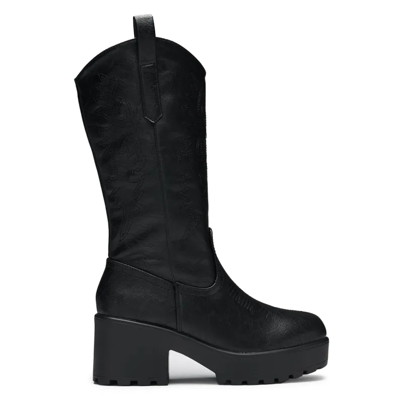 Wintu Long Chunky Western Boots - Vintage Black sold by Koi Footwear