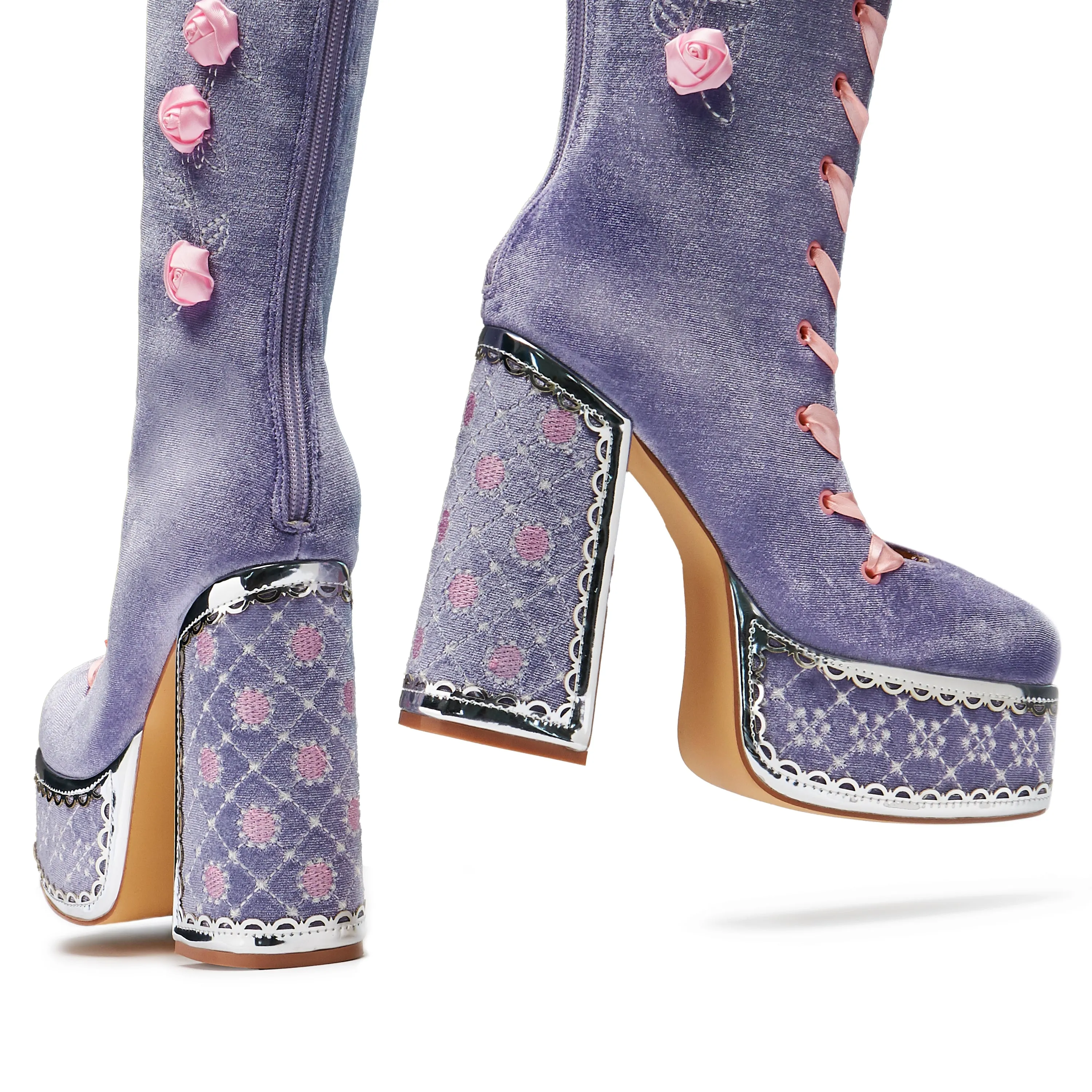 Guiltless Ghost Lace Up Platform Long Boots - Lilac sold by Koi Footwear product image thumbnail 4